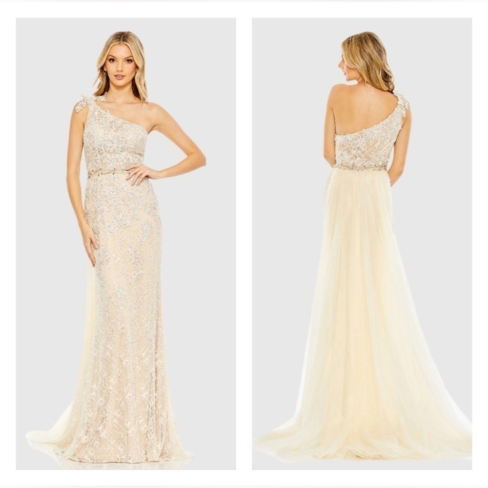 MAC DUGGAL 79315 NWOT Lace One Shoulder Train Gown
